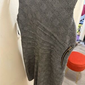 Gray Plaid Dress with Zipper Detail